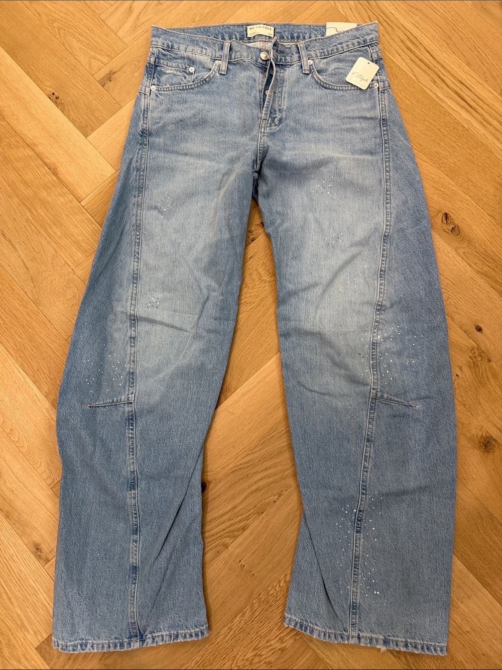 We The Free Light Blue Relaxed-Fit Paint-Splatter Jeans